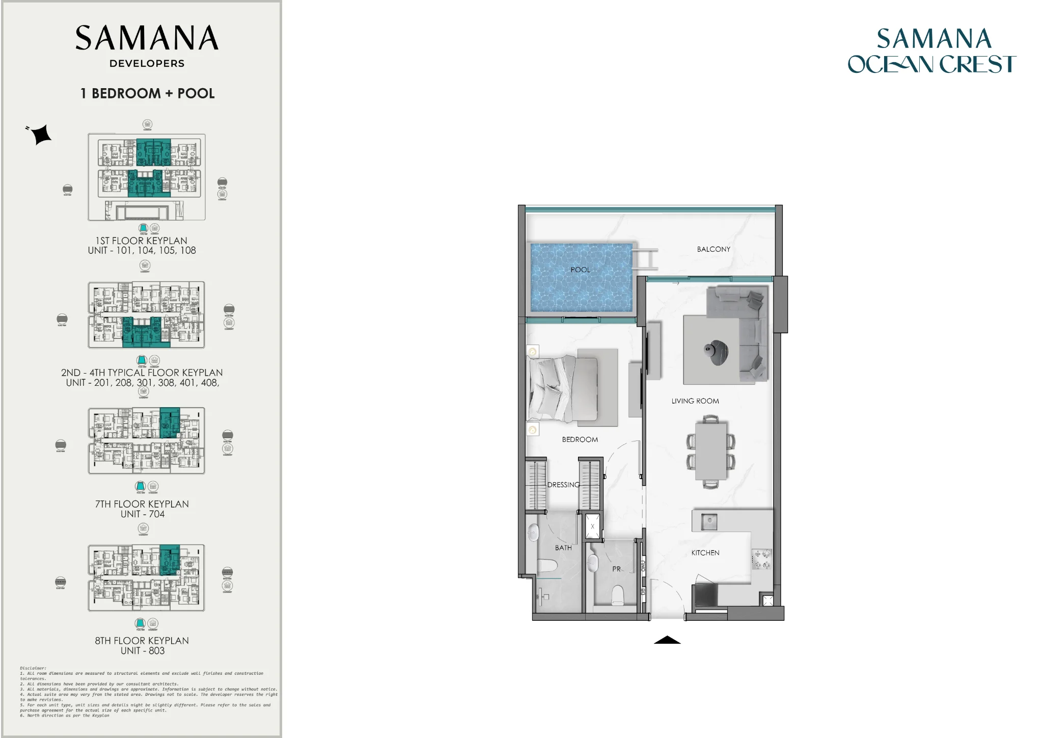 Plano: 1 dormitorio con piscina, Ocean Crest by SD