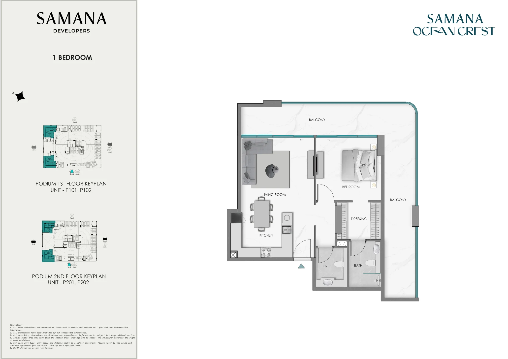 Plano: 1 dormitorio, Ocean Crest by SD