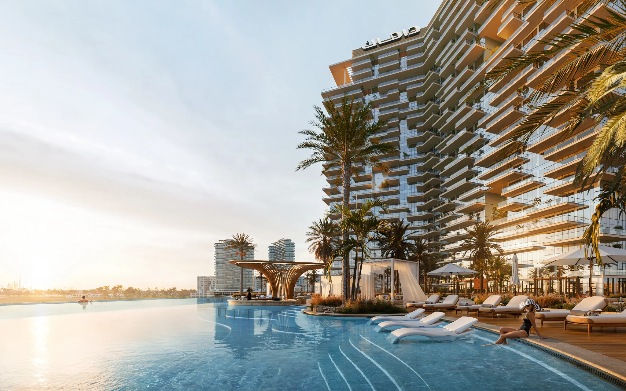 Foto de vista del edificio de damac district y a su piscina