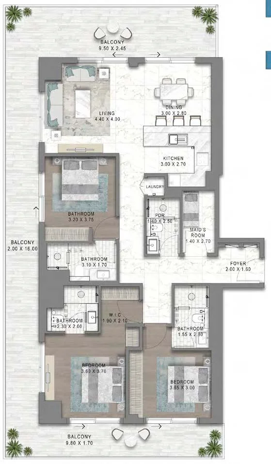 Plano: 3 dormitorios, CHELSEA RESIDENCES