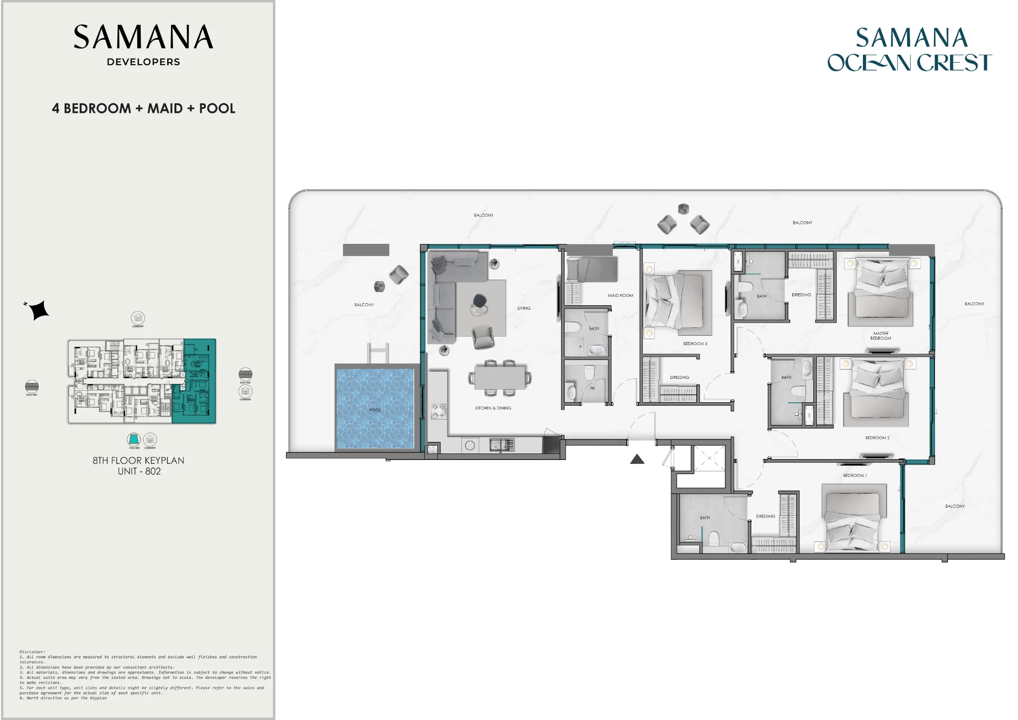 Plano: 4 dormitorios con piscina, Ocean Crest by SD