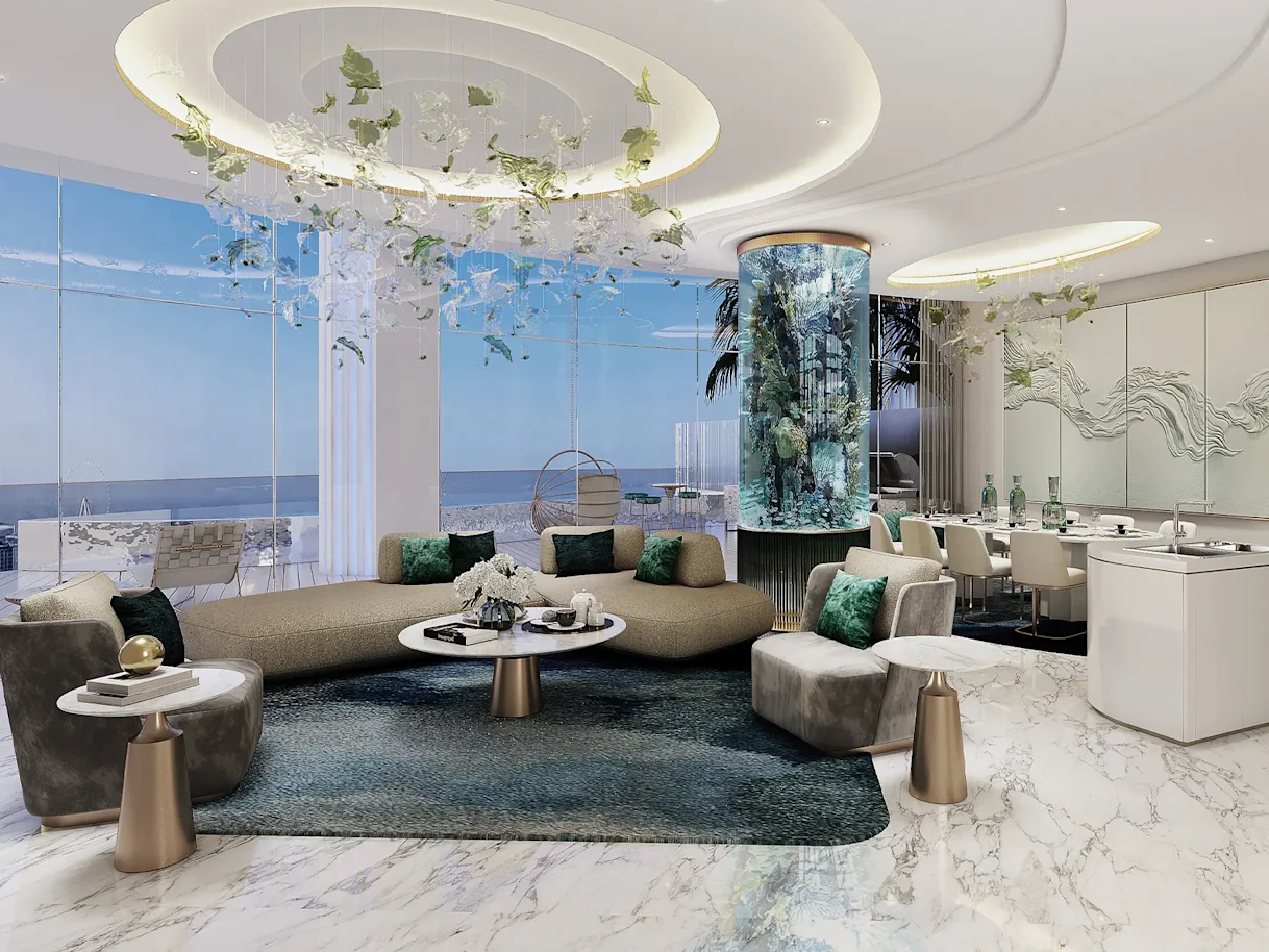 Piscinas voladas y terrazas ajardinadas de DAMAC Casa, torre residencial en Al Sufouh