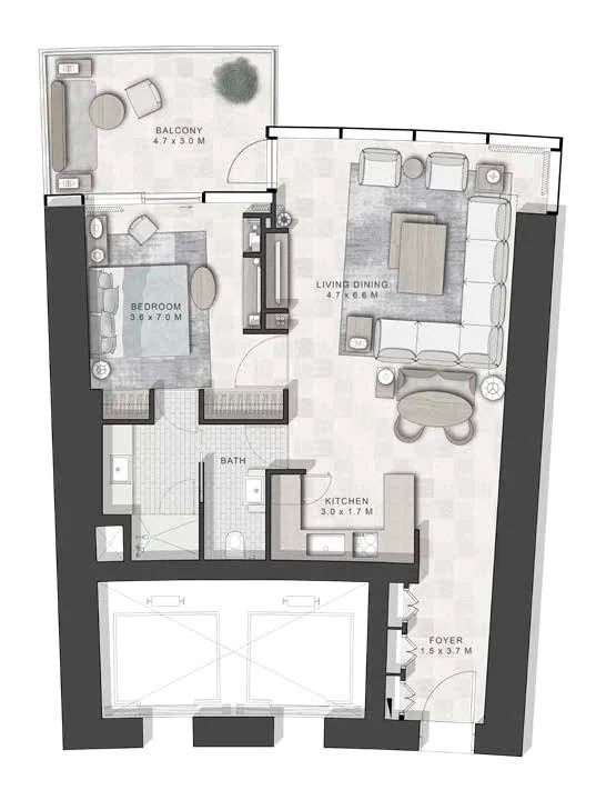 Plano: 1 dormitorio, Cavalli Tower