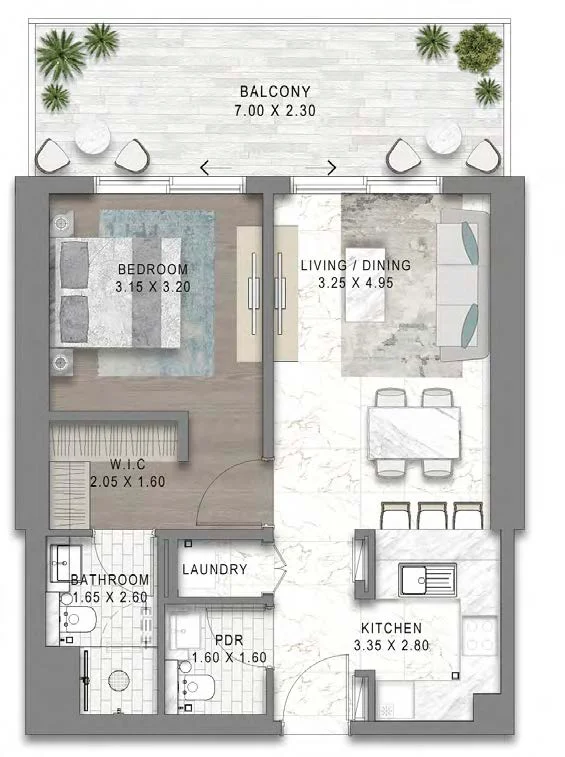 Plano: 1 dormitorio, Chelsea Residences By DAMAC