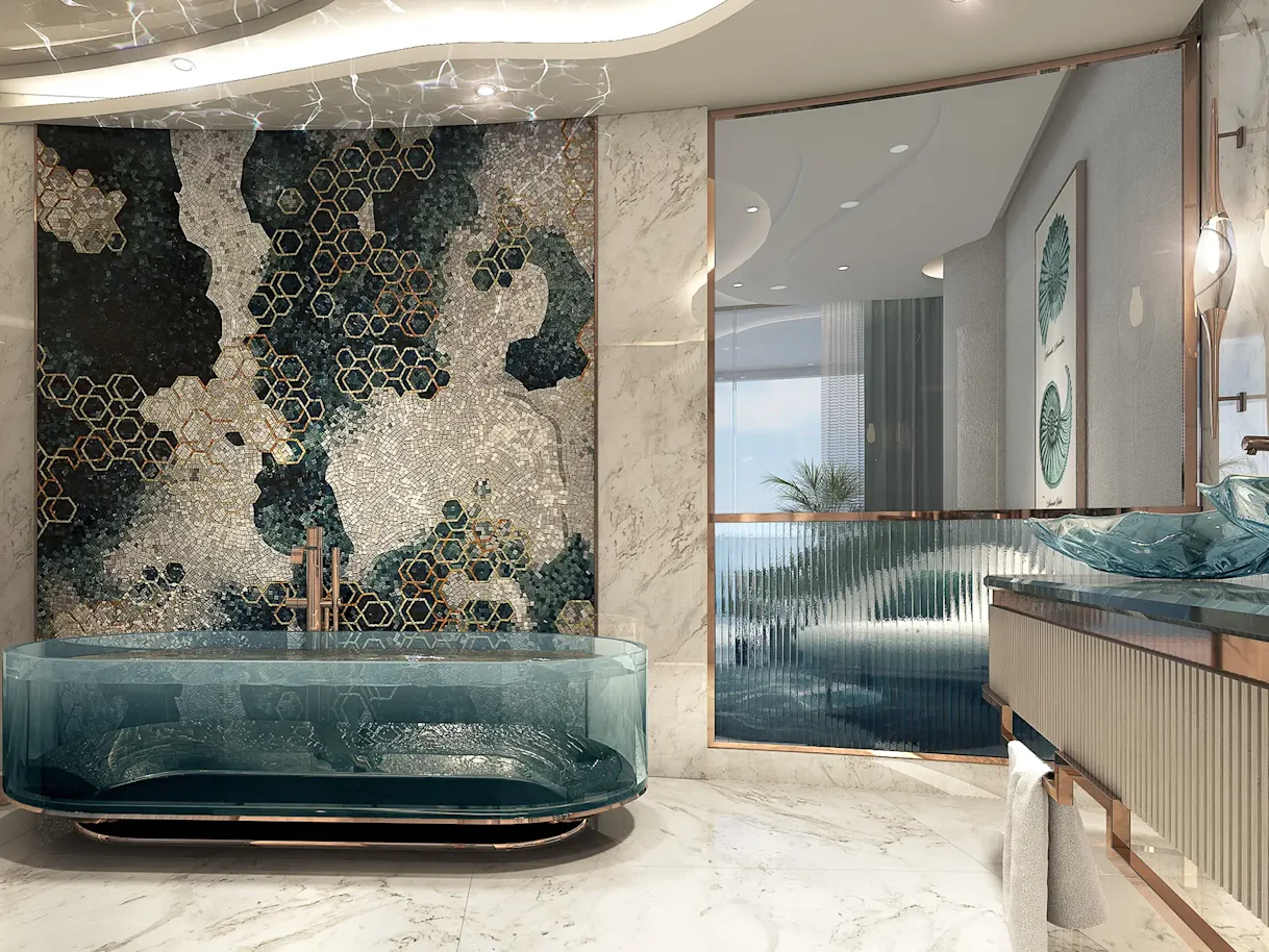 Piscinas voladas y terrazas ajardinadas de DAMAC Casa, torre residencial en Al Sufouh