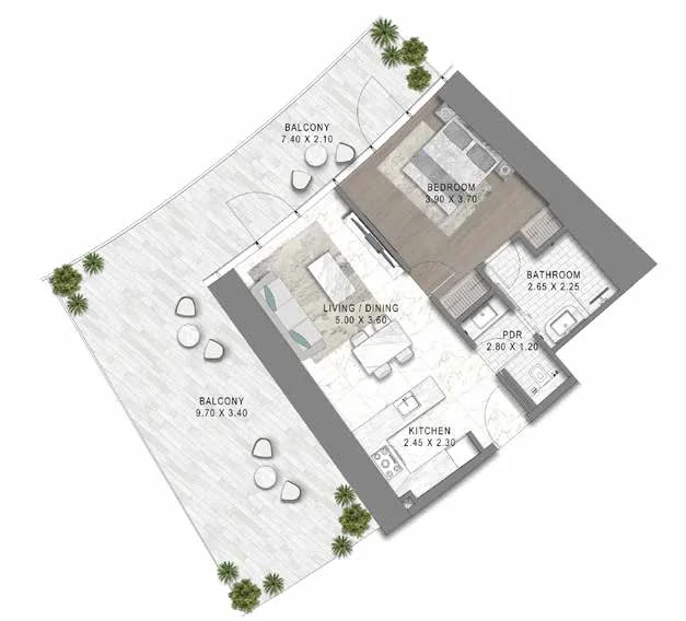 Plano: 1 dormitorio, DAMAC BAY BY CAVALLI