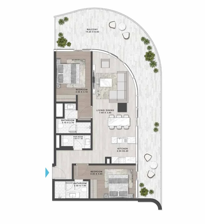 Plano: 2 dormitorios, DAMAC Casa