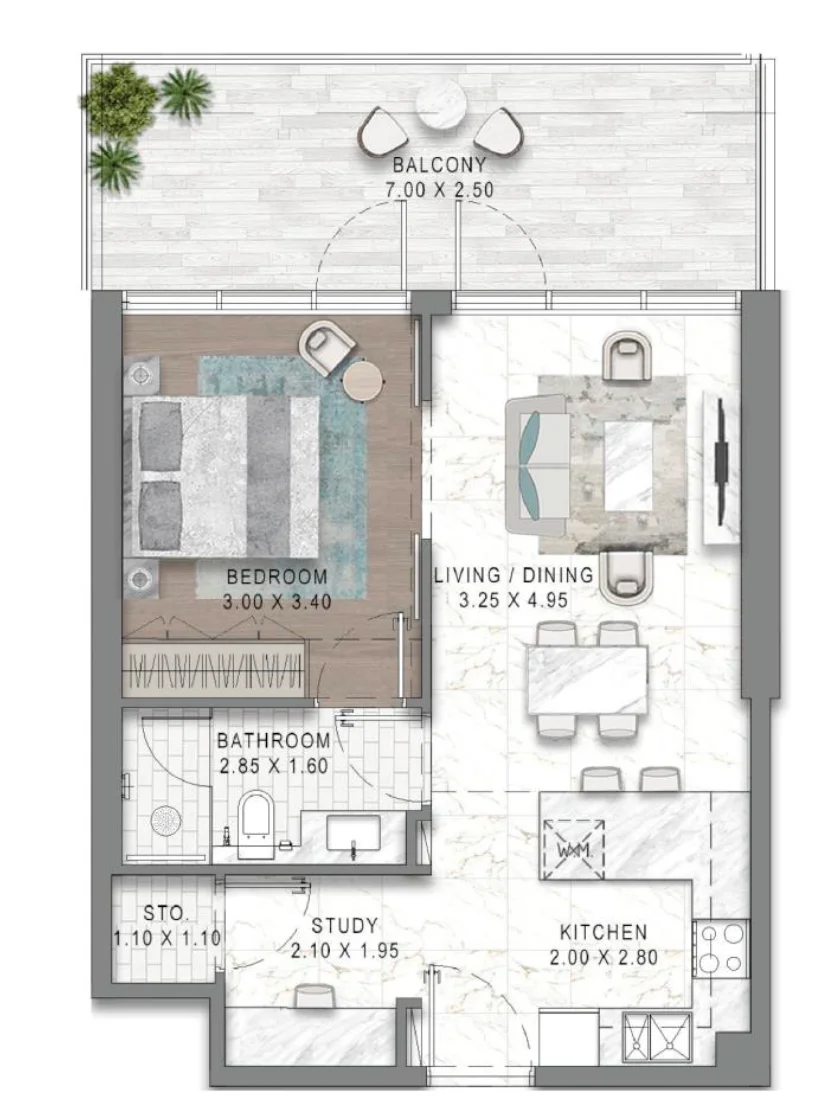 Plano: 1 dormitorio, DAMAC District