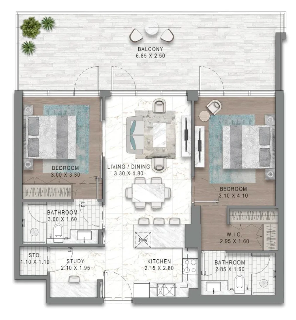 Plano: 2 dormitorios, DAMAC District