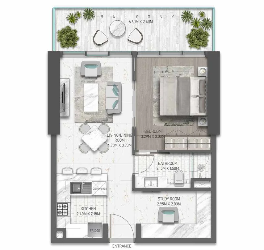 Plano: 1 dormitorio, Golf Greens