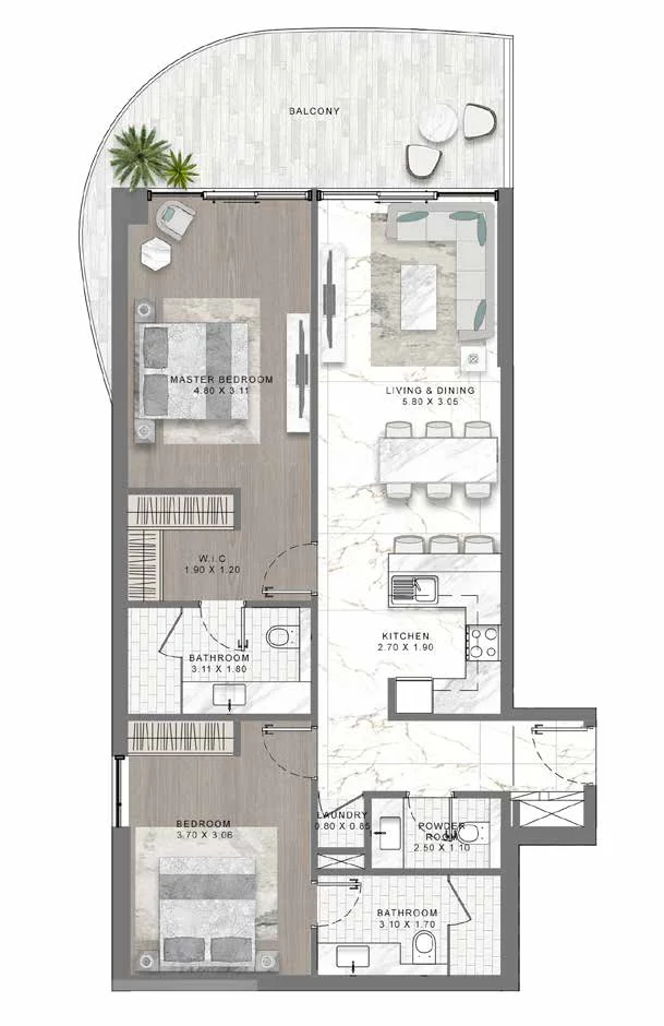 Plano: 2 dormitorios, DAMAC Lagoon Views