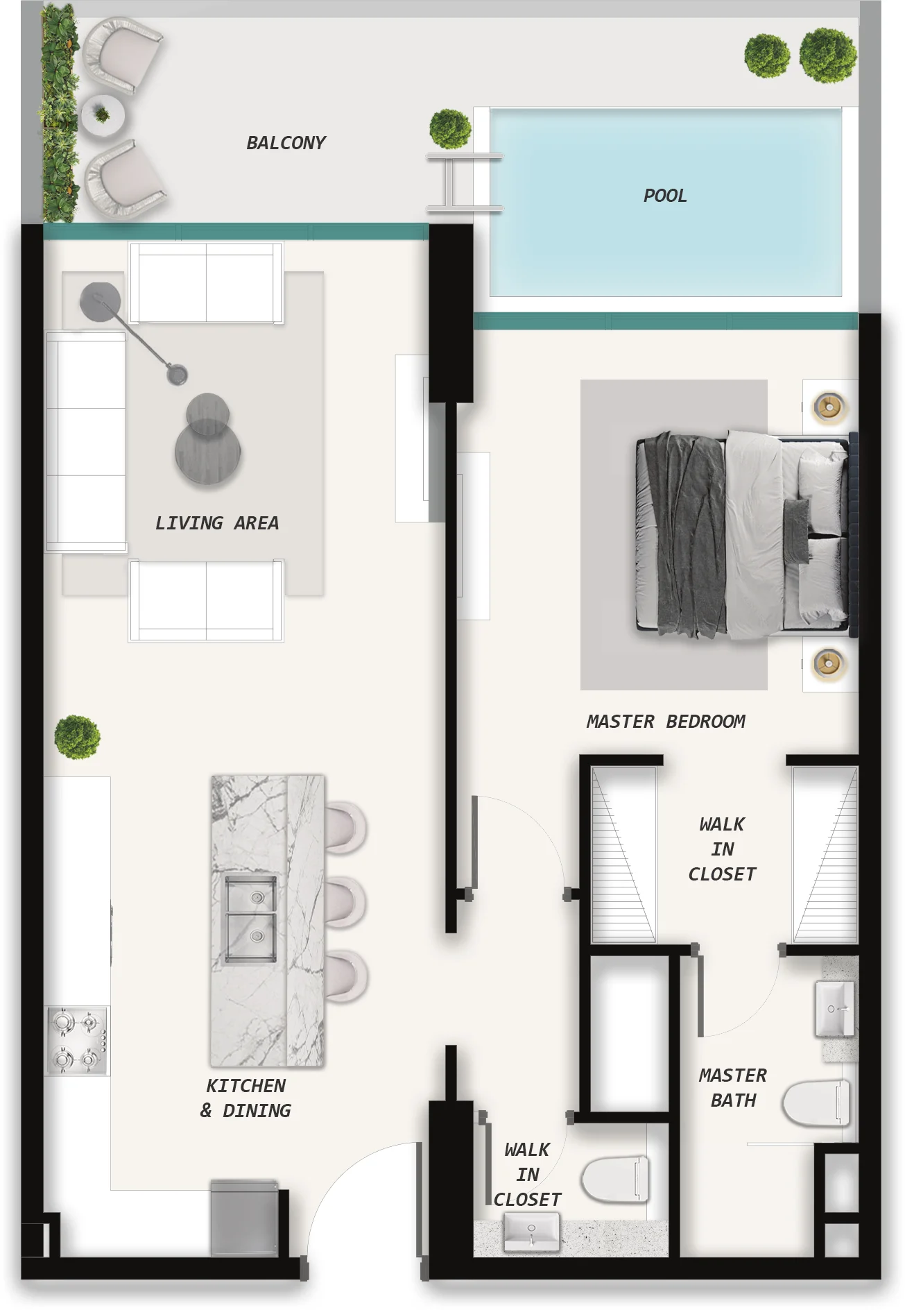 Plano: 1 dormitorio con piscina, Ocean Pearl by SD