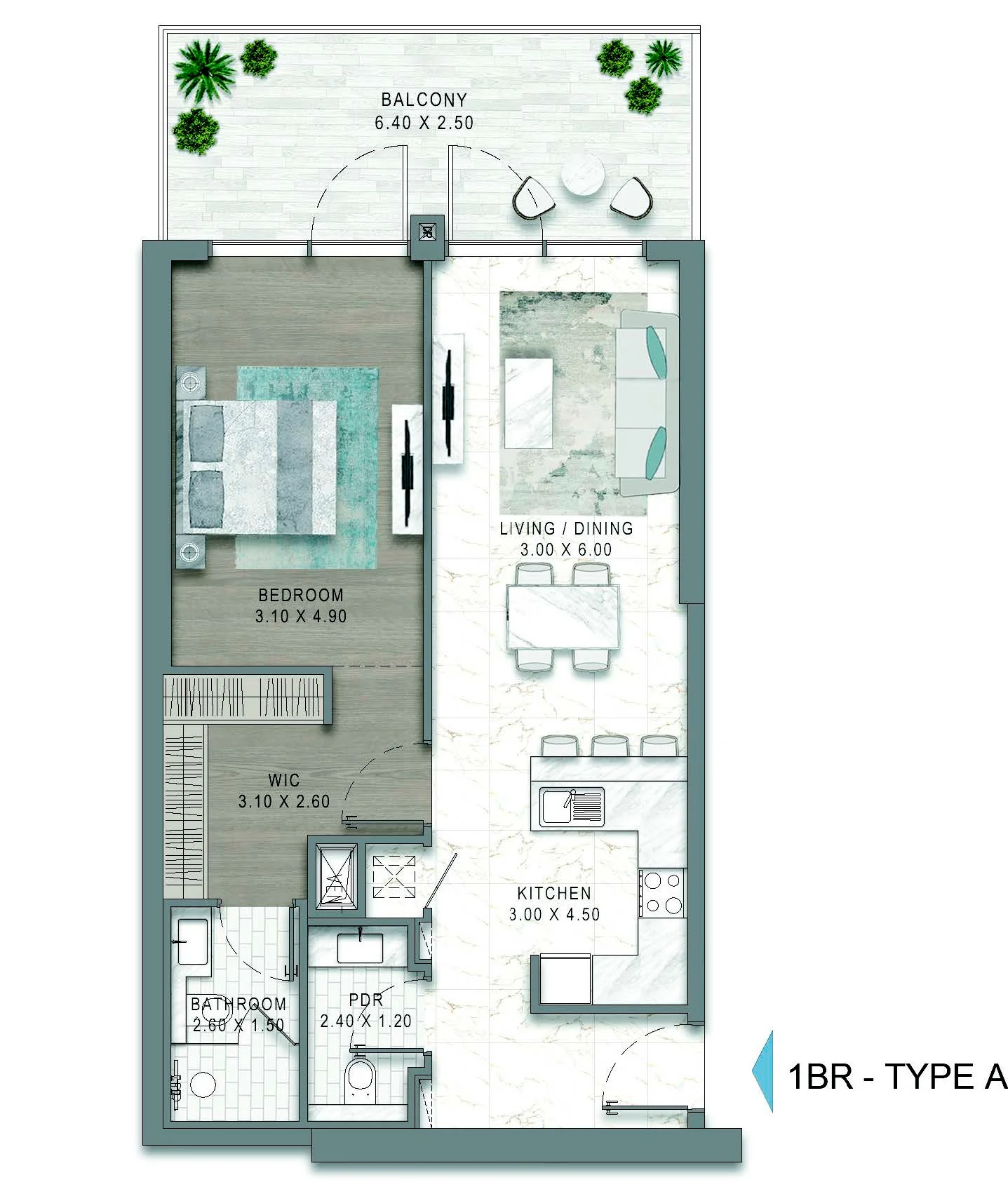 Plano: 1 dormitorio, Riverside Views - Azure 2