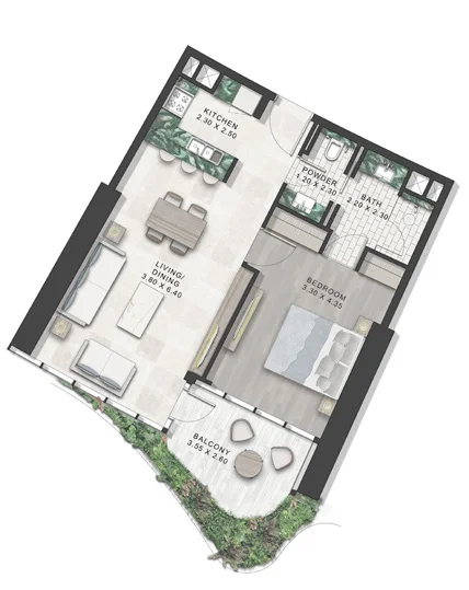 Plano: 1 dormitorio, Safa One