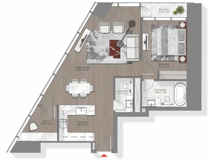 Plano: 1 dormitorio, Safa Two