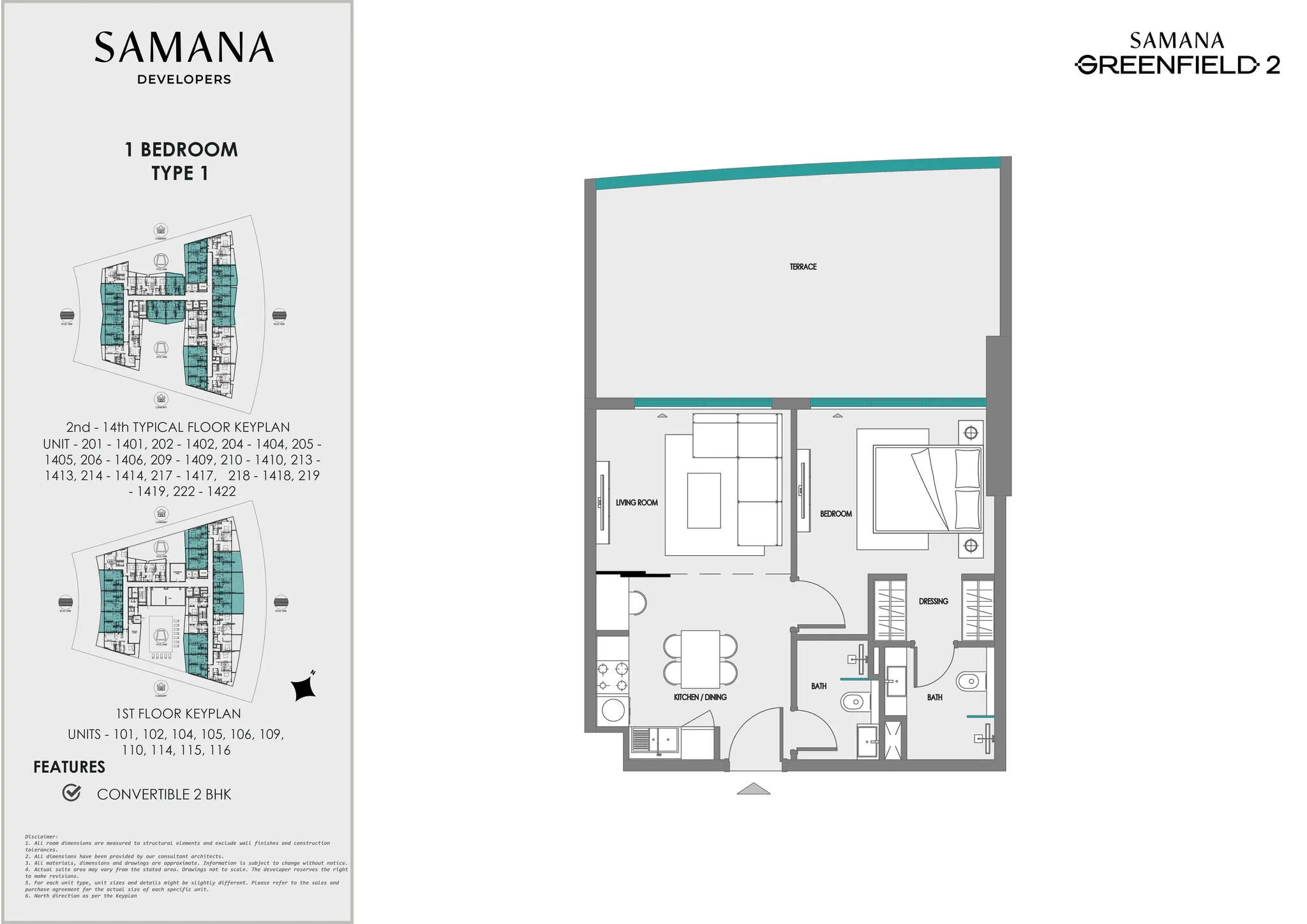 Plano: 1 dormitorio, SAMANA Greenfield 2